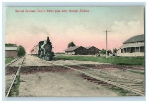 c.1910 Southern Pacific Trains Pass Through Lindsay CA Hand Colored Postcard F65 