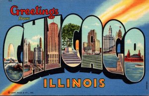 Illinois Chicago Greetings Large Letter Linen Curteich