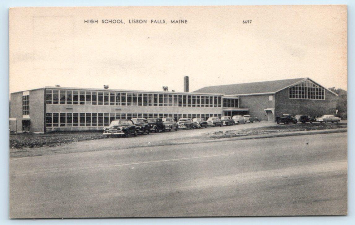 LISBON FALLS, ME Maine HIGH SCHOOL c1950s Cars Androscoggin County