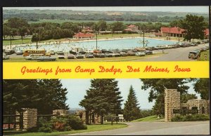 Iowa DES MOINES SplitView of Camp Dodge Entrance Largest Pool Greetings - Chrome