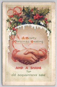 Christmas Hand Shake 1922 Tied On Seal Tomsbrook VA Postcard M27