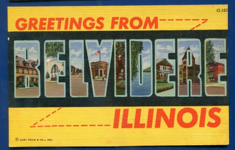 Belvidere Illinois il large letter letters linen postcard