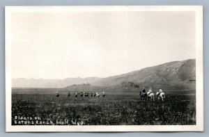 WOLF WYO RIDERS ON EATON'S RANCH ANTIQUE REAL PHOTO POSTCARD RPPC
