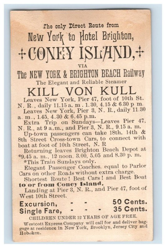 1880s Coney Island NY Hotel Brighton Beach Railway Kill Von Kull #1 F108