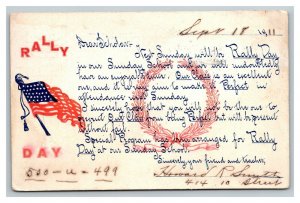 Vintage 1911 Rally Day Postcard Flag Patriotic Religious - Nice Card