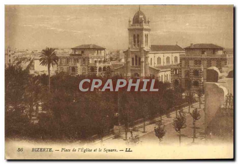 Old Postcard Bizerte Place From & # 39Eglise And The Square