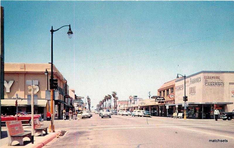 1950s Oceanside California autos Street Scene postcard Royal 6026