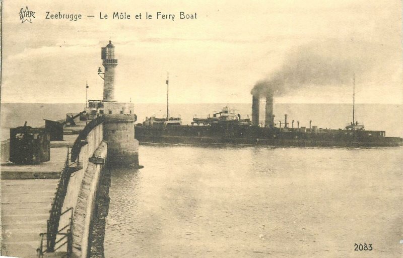 Belgium Postcard Zeebrugge Le Mole & Ferryboat lighthouse