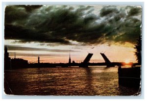 1987 View of Leningrad River Russia Sunset Bridge Brooklyn New York Postcard