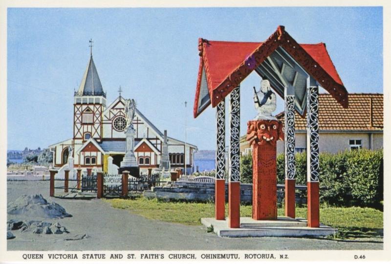 Queen Victoria Statue St. Faith's Church Ohinemutu Rotorua NZ Postcard D22