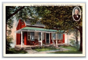 Thomas Edison Residence w Inset Milan Ohio OH UNP WB Postcard H22