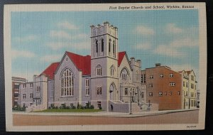 Vintage Postcard 1934 First Baptist Church and School Wichita Kansas