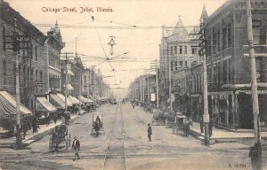 Chicago Street JOLIET, IL Horse-Drawn Carriages 1910s Stillman Antique Postcard