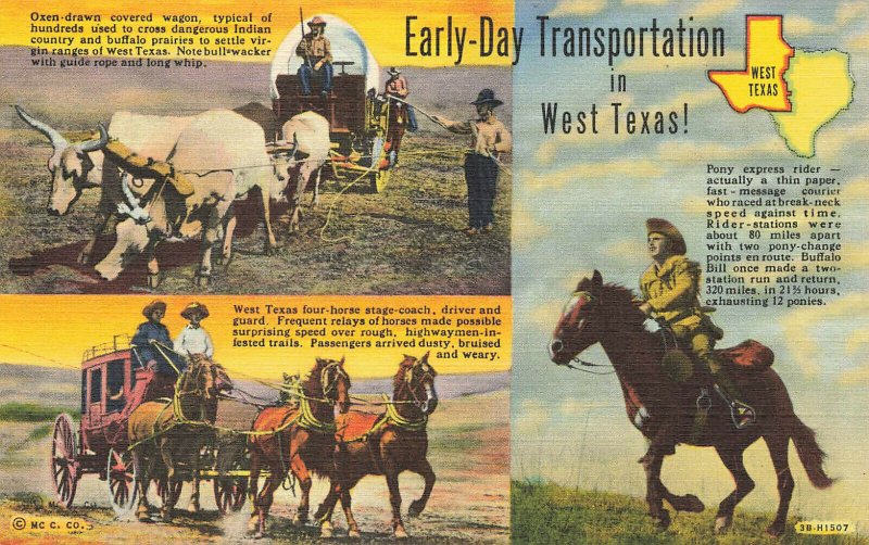 West Texas Early Day Transportation Duo View Curt Teich Linen Postcard