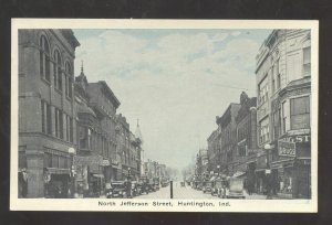 HUNTINGTON INDIANA DOWNTOWN JEFFERSON STREET SCENE OLD CARS POSTCARD