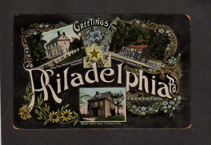 PA Greetings From Philadelphia Pennsylvania Postcard Valley Forge Fairmount Park