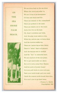On the Sea Shore Palm Beach Poem By Vernon Smith Palm Beach CA UNP Postcard M20