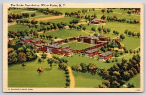White Plains New York~Burke Foundation Complex Aerial View~Linen 1940s Postcard