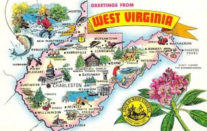 West Virginia WV   MAP CARD Greetings  ROADSIDE ATTRACTIONS  ca1980's  Postcard