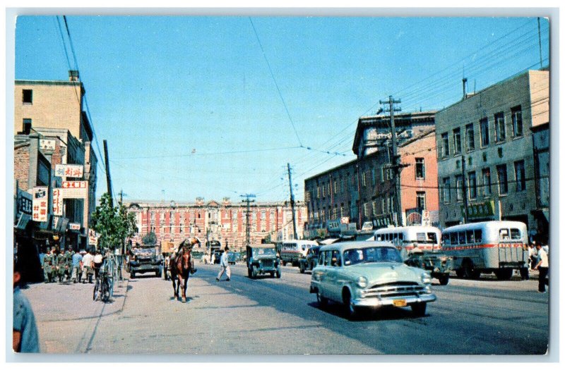 c1960's Business Section Street Scene in Seoul Korea Unposted Vintage Postcard