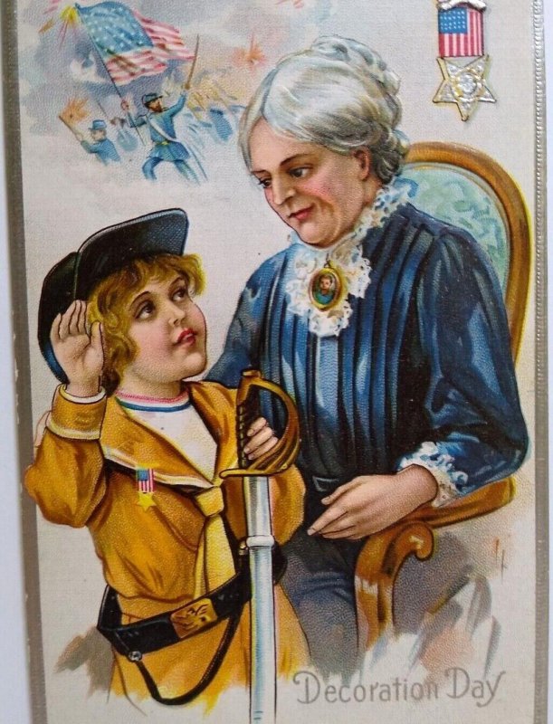 Decoration Day Postcard Nash Series 3 Patriotic Child In Uniform Grandmother  