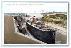 c1920's Steamships at Dry Dock, Saint John New Brunswick Canada Postcard 