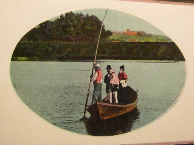 Family crossing river