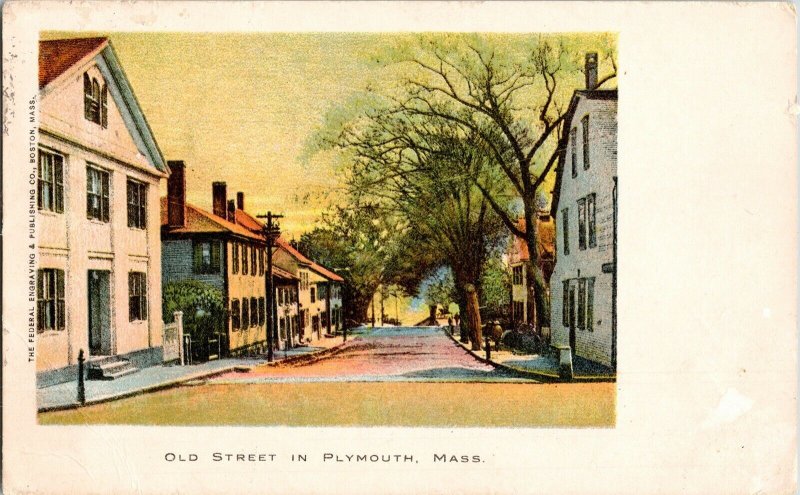 Old Street Plymouth Mass Federal Engraving Antique Postcard 1c Orange NJ Cancel 