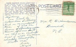 Vintage Postcard 1941 Woodrow Wilson Boyhood Home Columbia South Carolina SC