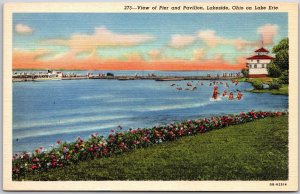 Lakeside Ohio OH, View of Pier and Pavilion, Lake Erie, Vacationland, Postcard