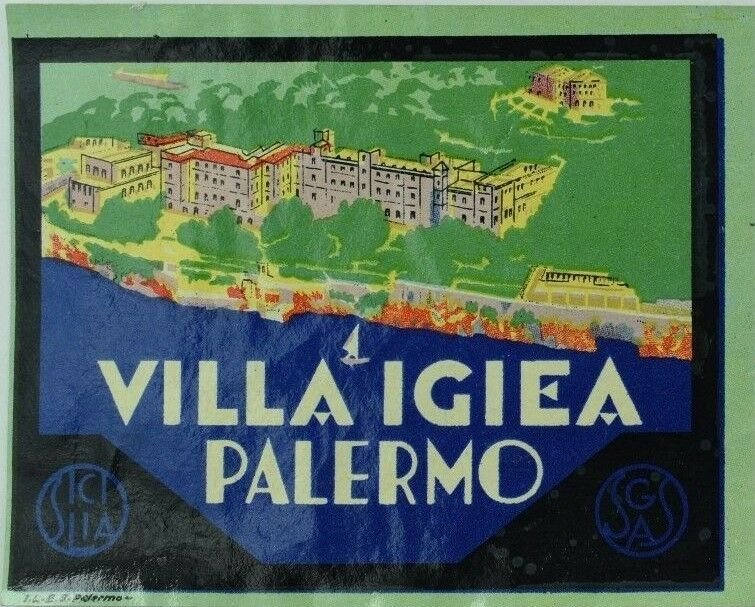 1940's-50's Villa Igiea Palermo Sicily, Italy Baggage Label Original E17