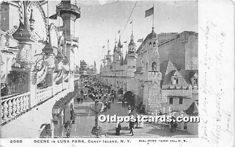 Scene in Luna Park Coney Island, NY, USA Amusement Park 1905 glitter on card