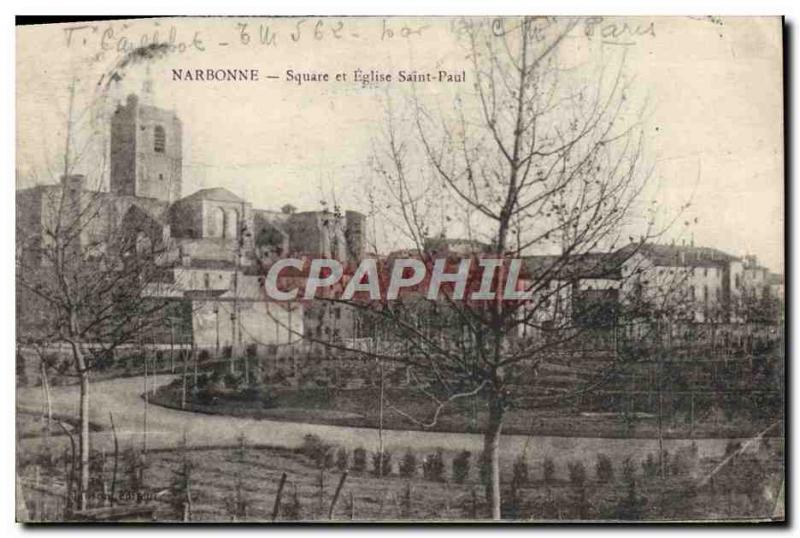 Old Postcard Narbonne Square and Church of St. Paul Stamp Depot Tirailleurs A...