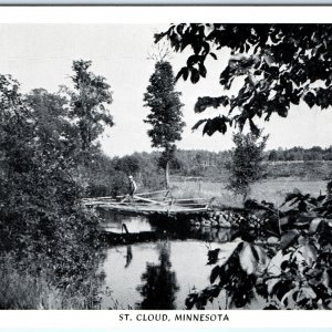 c1940s St. Cloud, MN Man on Bridge Lake Postcard Herman The Printer Minn A88