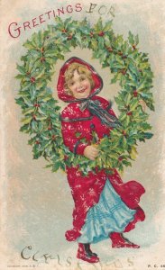 Christmas Greetings - Pretty Girl with Wreath - DB