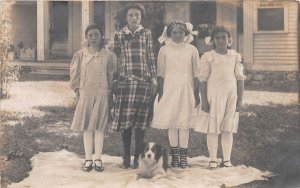 J34/ Plymouth Michigan RPPC Postcard c1910 Cute Girls Pet Dog 147 