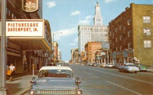 Third Street Scene DAVENPORT, IOWA Scott County, IA 1950s Cars Vintage Postcard