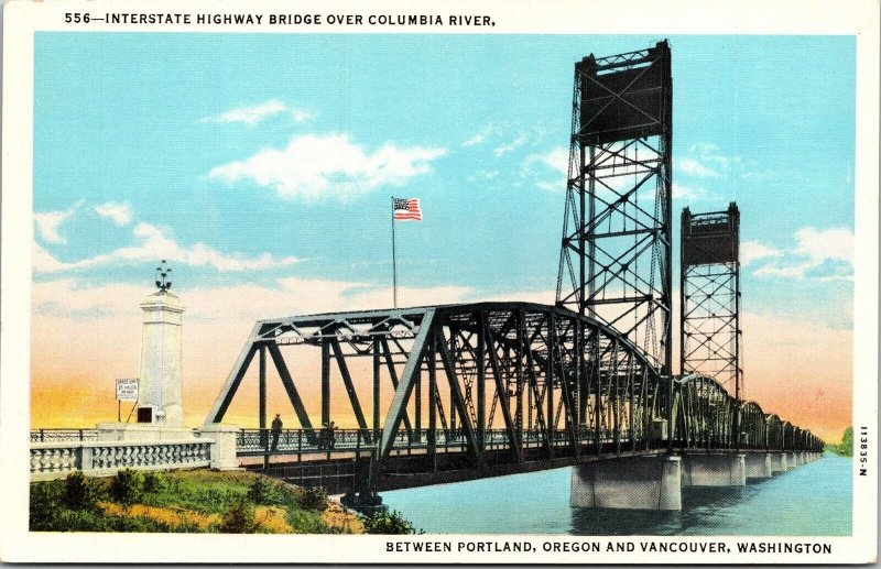 Interstate Highway Bridge Columbia River Portland Oregon Vancouver Wa Postcard 