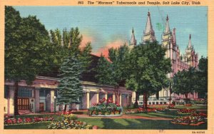 Vintage Postcard 1930's The Mormon Tabernacle and Temple Salt Lake City Utah