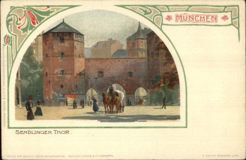 Munchen Germany Sendlinger Thor - Ernest Nister Lithograph c1900 Postcard