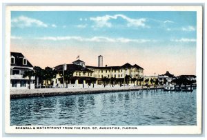 c1920 Seawall Waterfront From Pier Exterior River St. Augustine Florida Postcard