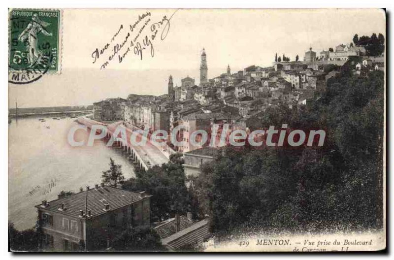 Old Postcard Menton Vue Prize Du Boulevard