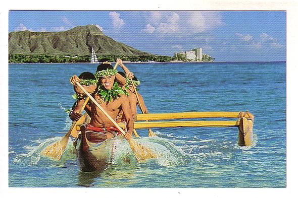 Men in Mālia, Hawaiian Canoe, Outrigger Hotels, Hawaii, 