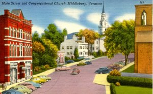 VT - Middlebury. Main St & Congregational Church