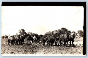 Farming Postcard RPPC Photo Horses Scene Field Farmers c1910's Unposted Antique