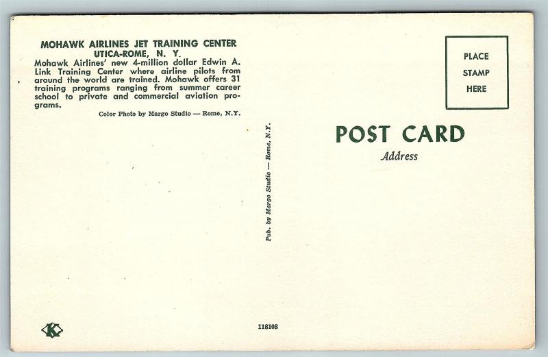 Postcard NY Utica Rome Mohawk Airlines Jet Training Center #2 A30