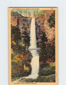 Postcard Multnomah Falls, Benson Foot Bridge, Columbia River Highway, Oregon