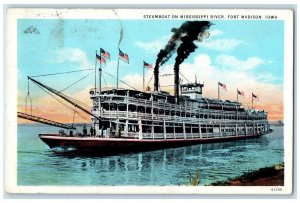 c1930's Steamboat ShipOn Mississippi River Fort Madison Iowa IA Vintage Postcard