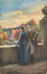 Romantic couple love idyll painting I. Linschoten in einem kuhlen Grunde