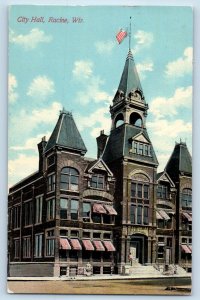 Racine Wisconsin WI Postcard City Hall Exterior Building c1912 Vintage Antique